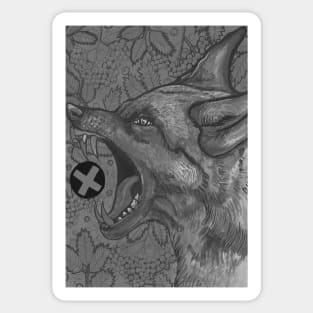 Black and white angry wolf Sticker